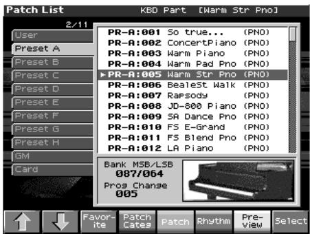 ROLAND FANTOM X8 - Sélection dans une liste - 1