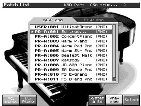 ROLAND FANTOM X8 - Sélection des patches dans une liste - 1