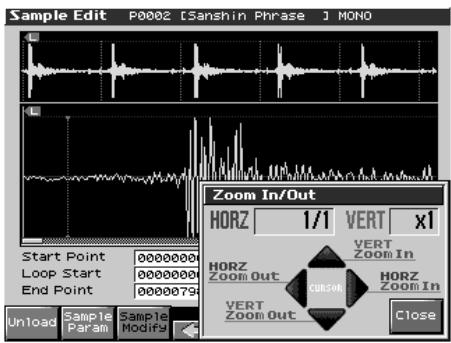 ROLAND FANTOM X8 - Zoom avant/arrête dans la forme d'onde (zoom in/out) - 1