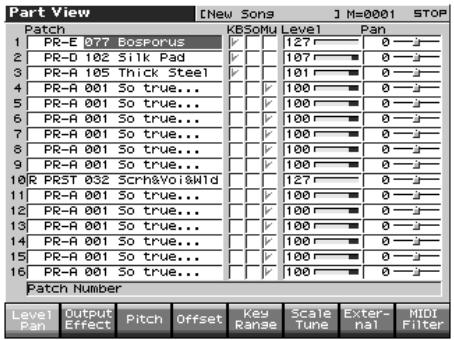 ROLAND FANTOM X8 - Visualisation en liste des paramètres de part performance part view - 1