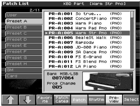 ROLAND FANTOM X8 - Sélection dans une liste - 1