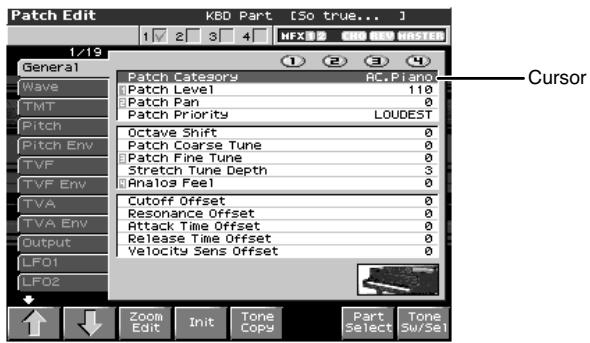 ROLAND FANTOM X8 - Déplacement du curseur - 1