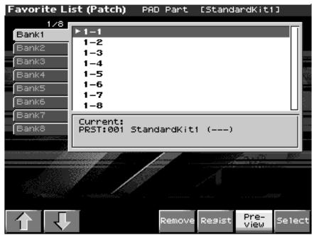 ROLAND FANTOM X8 - Affectation via la liste des favoris - 1