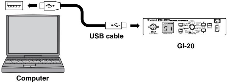 ROLAND GI-20 - Connect the GI-20 to your computer. - 1