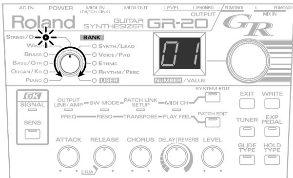 ROLAND GR-20 - Using the Knob to Select Patches - 1