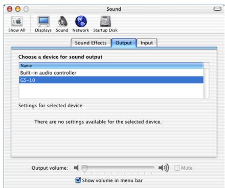 ROLAND GS-10 - In the Output tab, set "Choose a device for sound output" to "GS-10." - 1