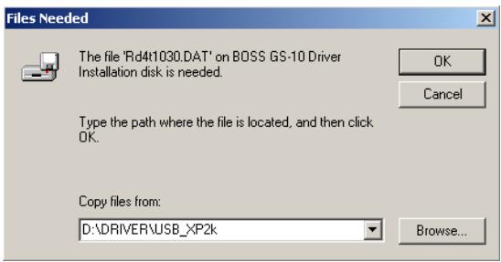 ROLAND GS-10 - In the Copy files from field, type the folder name that is shown in the dialog box, and click [OK]. - 1