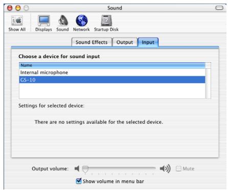 ROLAND GS-10 - In the Input tab, set "Choose a device for sound input" to "GS-10." - 1
