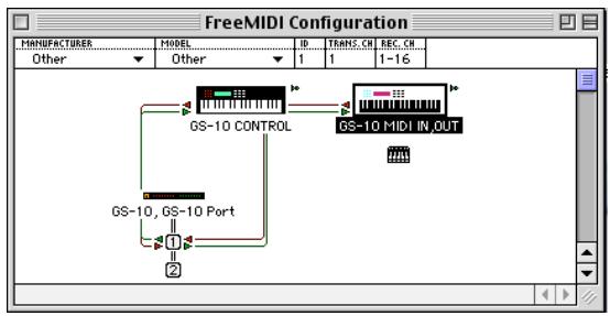 ROLAND GS-10 - If a MIDI sound module is connected to the GS-10's MIDI OUT connector, click the GS-10 MIDI IN,OUT icon in the setting window. - 1