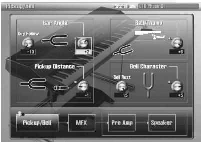 ROLAND ARX-02 - 音色を調節する (Pickup/Bell 画面) - 1