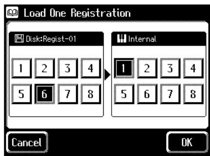 ROLAND AT-60SL - In the screen, touch Disk < 1> - < 12> (on the AT-60SL, Disk < 1> - < 8 > ) to select the number of the registration button that you wish to load from disk into internal memory. - 2