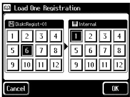 ROLAND AT-60SL - In the screen, touch Disk < 1> - < 12> (on the AT-60SL, Disk < 1> - < 8 > ) to select the number of the registration button that you wish to load from disk into internal memory. - 1