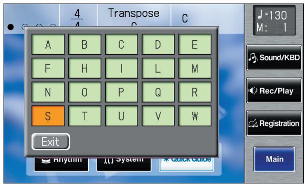 ROLAND AT-800 - Touch a letter of the alphabet to select the first letter of the desired keyword. - 1