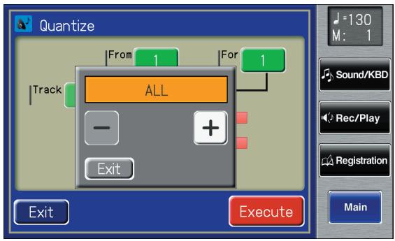 ROLAND AT-800 - Touch <> <+> to specify the "Track" (the track that will be quantized). - 1