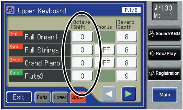 ROLAND AT-800 - Touch the part display of the part whose Octave Shift settings you wish to change. - 1