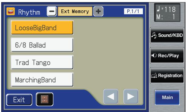 ROLAND AT-800 - Touch < - > < +> to select "Ext Memory" and see the Rhythms in USB memory. - 1