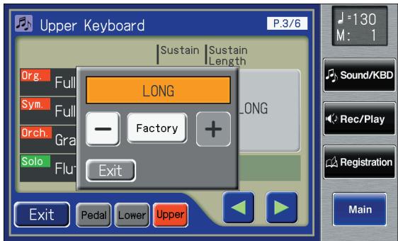 ROLAND AT-800 - For the part whose sustain length you wish to adjust, touch the Sustain "SHORT/MIDDLE/ LONG" display. - 1