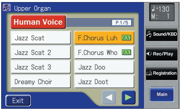 ROLAND AT-800 - Touch <> to switch the screen, and touch a voice name to select the desired voice. - 1