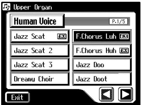 ROLAND AT-80SL - Touch <><> to switch the screen, and touch a voice name to select the desired voice. - 1