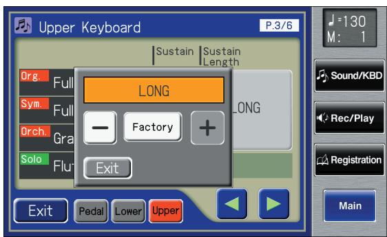 ROLAND AT-900C - For the part whose sustain length you wish to adjust, touch the Sustain "SHORT/MIDDLE/ LONG" display. - 1