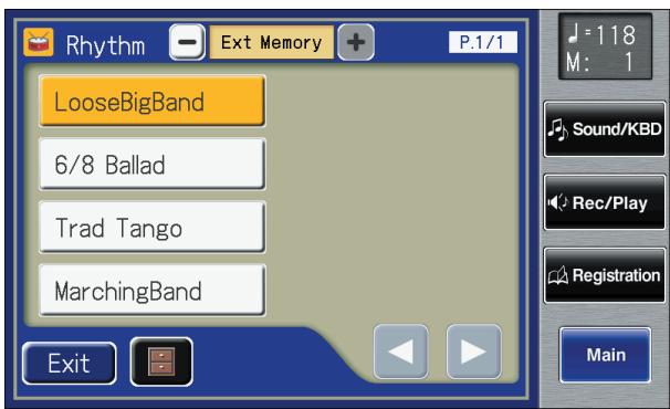 ROLAND AT-900C - Touch < - > < +> to select "Ext Memory" and see the rhythms in USB memory. - 1