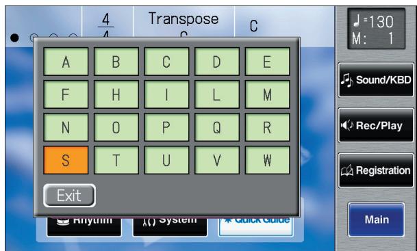 ROLAND AT-900C - Touch a letter of the alphabet A-W to select the first letter of the desired keyword. - 1