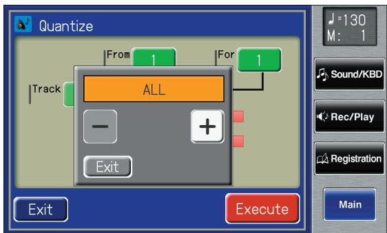 ROLAND AT-900C - Touch <-> <+> to specify the "Track" (the track that will be quantized). - 1