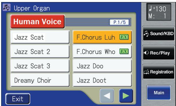 ROLAND AT-900C - Touch <><> to switch the screen, and touch a voice name to select the desired voice. - 1