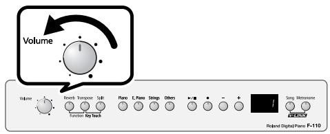 ROLAND F-110 - Turn the [Volume] knob all the way toward the left to minimize the volume. - 1