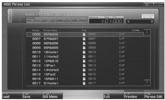 ROLAND FANTOM G6 - Auditioning a Phrase (MIDI Phrase List) - 2
