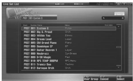 ROLAND FANTOM G6 - Selecting Live Sets from the List - 1