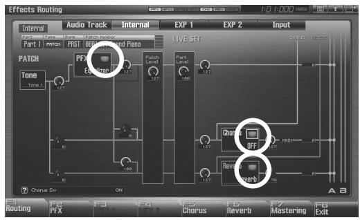 ROLAND FANTOM G8 - Use [CURSOR] to move the cursor to the switch for each effect, and turn the VALUE dial or use [INC] [DEC] to turn the switch on/off. - 1