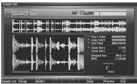 ROLAND FANTOM G8 - Select the sample you want to edit, and access the Sample Edit screen. - 1