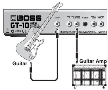 ROLAND GT-10 - Connect the guitar and the guitar amp. - 1