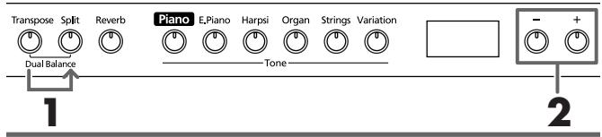 ROLAND HP102E - Regolare il bilanciamento di volume in Dual Play (Dual Balance) - 1