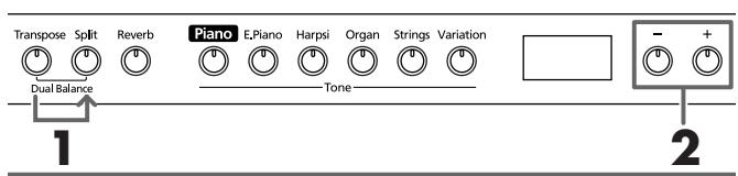 ROLAND HP102E - Lautstärkebalance im Dual-Modus - 1