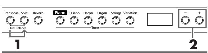 ROLAND HP102E - Ajustar el balance de volumen en Dual Play (Dual Balance) - 1