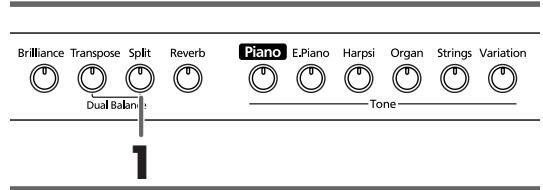 ROLAND HP102E - Premete il pulsante [Split]. - 1