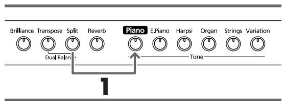 ROLAND HP102E - Halten Sie den [Split]-Taster gedrückt, während Sie den [Piano]-Taster betätigten. - 1