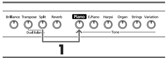 ROLAND HP102E - Maintenez le bouton [split] enfoncé et appuyez sur le bouton [piano]. - 1