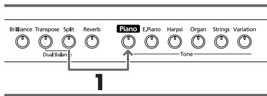 ROLAND HP102E - While holding down the [Split] button and press the [Piano] button. - 1