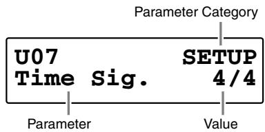 Parameter Category U07 Time Sig. SETUP 4/4 Parameter Value