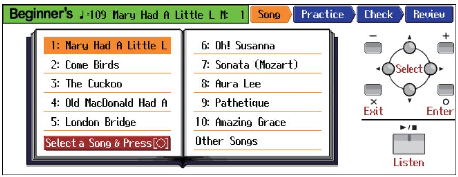 ROLAND HPI-7S - Press the cursor buttons to select the song you want to practice. - 1