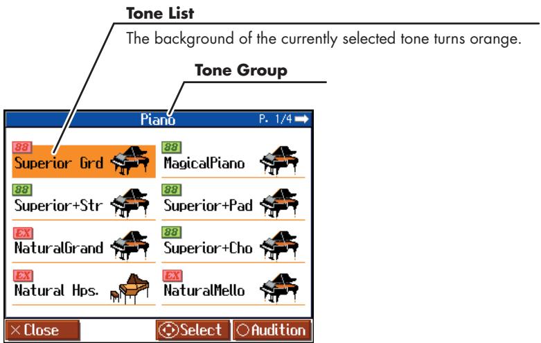 ROLAND HPI-7S - Press the cursor buttons to select the tone to perform with. - 1