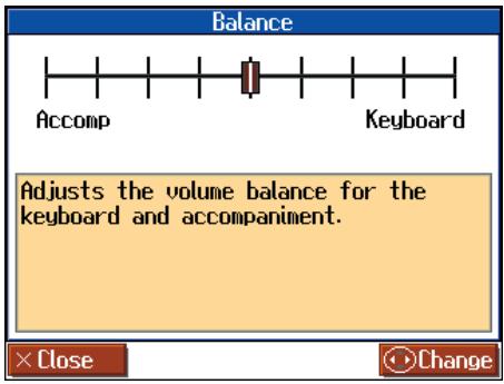 ROLAND HPI-7S - Changing the Volume Balance of the Accompaniment and Keyboard (Balance) - 1