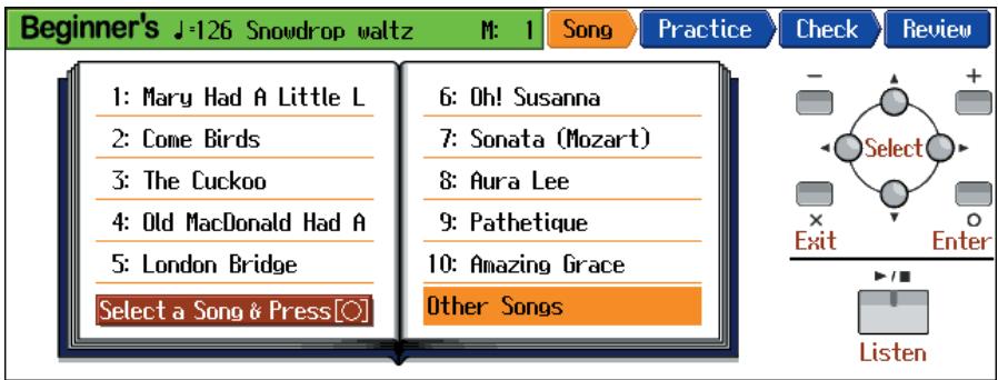 ROLAND HPI-7S - Select "Other Songs" in the "practice song selection" screen, then press the [O] button. - 1