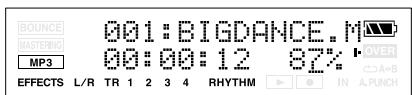 BOUNCE 001: BIGDANCE.M MASTERING MP3 00:00: 12 87% OVER A+B EFFECTS L/R TR 1 2 3 4 RHYTHM IN A.PUNCH