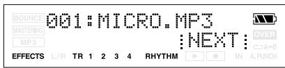 BOUNCE 001:MICRO.MP3 MASTERING MP3 NEXT: OVER A+B EFFECTS L/R TR 1 2 3 4 RHYTHM IN A.PUNCH