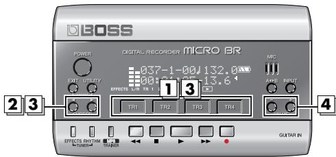 BOSS POWER DIGITAL RECORDER MICRO BR 037-1-08:132.0 08:21:25-13.6 MCC INPUT 1 3 4 EFFECTS RHYTH GUTAR IN