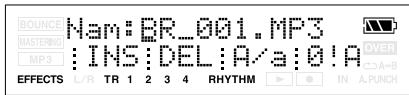 BOUNCE MASTERING MP3 Nam:BR_001.MP3 INS:DEL:A/a:0!A EFFECTS L/R TR 1 2 3 4 RHYTHM IN A.PUNCH OVER A+B